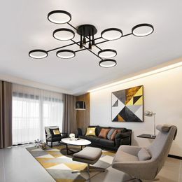 Ceiling Lights Modern LED Chandelier For Living Room Bedroom Black 1/2/6/8 Circles Aluminium Light With Remote Control Interior Lighting