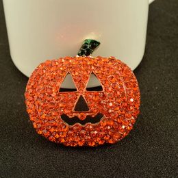 High Quality Brooches Pins Fashion Orange Rhinestone Pumpkin Mask Gold Plated Brooches Christmas & Halloween Gift Jewellery