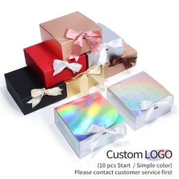 Laser gold silver cardboard carton black white cow leather red packaging gift box customizable size and printed 220704