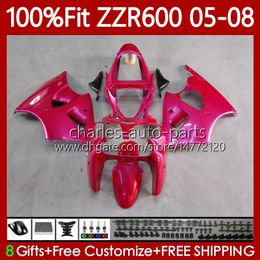 OEM Injection Mold For KAWASAKI NINJA ZZR600 600CC Body 100% Fit 600 CC 05-08 Bodywork 134No.158 ZZR 600 05 06 07 08 ZZR-600 2005 2006 2007 2008 Full Fairing Glossy pink