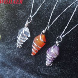 Natural Crystal Stone Necklaces for Men Quality Spiral Cone Beads Pendants Women Fashion Stainless Chain Lucky Jewelry BO987