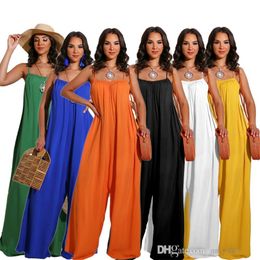 2022 Summer Designer Womens Clothing Solid Casual Chiffon Wide Leg Pants Sexy Suspender Backless Ladies Jumpsuits