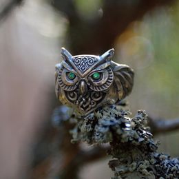 Retro Green Eye Owl Ring Brass Alloy Classical Ethnic Style Men and Women Ring Fashion Jewelry Gifts