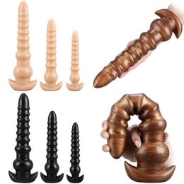 Nxy Anal Toys Amber Gold Thread Pagoda Backyard Anal Plug Three Piece Set Male and Female Masturbation Device Soft Fun Expansion Adult Products 220528