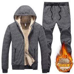 Lamb Cashmere Tracksuit Men Winter Mens HoodiePants Fleece Thick Hooded Track Suit Casual Warm Men Set Winter Two Pieces Set 201210