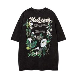 flower sleeve t shirt Australia - Men's T-Shirts Men Hip Hop T-Shirt Streetwear Plant Flower Letter Printed T Shirt 2022 Summer Harajuku Cotton Casual Tshirt Short Sleeve Top