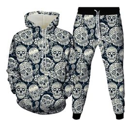 Men's Tracksuits 2-Piece Set Fashion Streetwear MenWomen Hoodies Suit Punk Hip Hop Skull Print Casual Hoody Sweatshirt Pants Tracksuit S-6XL
