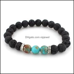 Charm Bracelets Jewelry Fashion Natural Black Lava Stone Turquoise Bracelet Aromatherapy Essential Oil Diffuser For Dhyoi