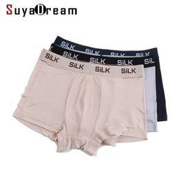 SuyaDream MEN Boxer Shorts 100 Natural Silk Healthy Solid Panties Natural Fabric Underwear LJ201110