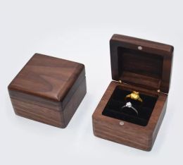 black wooden storage boxes Australia - Jewelry Box Creative Wooden Ring Earring Box Pendant Jewelry Storage Box Black Walnut Earring Case Solid Wood Boxes DH7665
