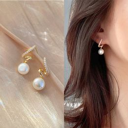 S3035 Fashion Jewellery S925 Silver Post Stud Earrings Twist Inlaid Diamond Faux Pearl Earrings