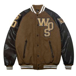 Men PU Leather Bomber Jacket Streetwear Vintage Letter Car Embroidery Baseball Coat 2021 Winter Thicken Cotton Jacket Brown T220728
