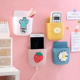 Storage Boxes & Bins Cartoon Wall-Mounted Stationary Box Decoration Wall Mobile Phone Free Punch Rack Pen Holder Cosmetic Organizer