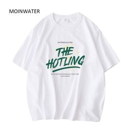 MOINWATER Women Green Letter 100% Cotton T-shirts Lady Summer Tops Female White Short Sleeve Tees MT21044 220514