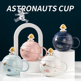 Embossed planet Mugs cup cute astronaut ceramic cup couple pair cups into the store gift