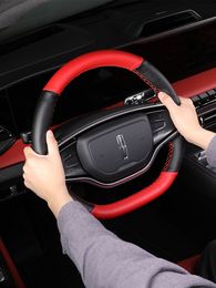 For Lincoln Z Black Leather Car Steering Wheel Cover DIY Hand-stitch On Wrap Cover Car Accessories