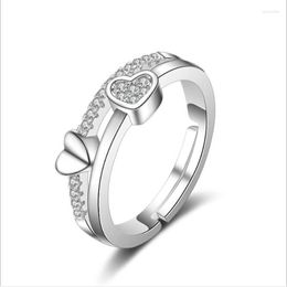 Cluster Rings Fashion 925 Pure Silve For Women Shiny CZ Elegant Cute Double Layer Love Heart Opening Ring Finger Jewelry GiftCluster Wynn22