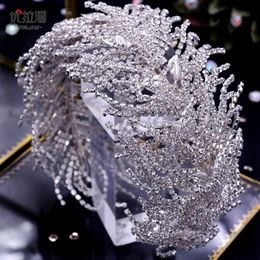 Silver Party Wedding Tiara Wide 3D Diamond Baroque Bridal Headwear Crown Rhinestone with Jewellery Hair Accessories Bridal Crowns Headpieces HP386