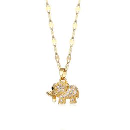 Pendant Necklaces Fashion Cute Elephant Necklace For Women All-match Stainless Steel Zircon Female Full Rhinestone JewelryPendant