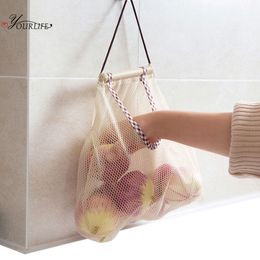 Reusable Onion Potato Tomato Storage Hanging Basket Fruit Garlic Ginger Garbage Bag Organizers Kitchen Mesh Bag 0615