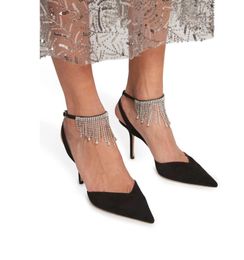 Женские роскошные сандалии насосы обувь Birtie Stiletto насосы Crystal ремешок Черное замшевую кожу заостренные и сексуальные каблуки высококачественные бренды с коробкой