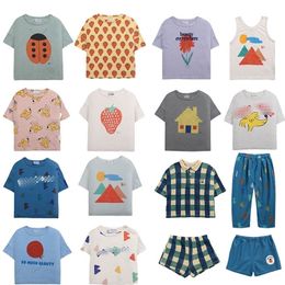 EnkeliBB Children Tshirt Summer Boy Casual Tees Girl Cartoon Pattern Tops Kids Plaid Tshirts Clothes 220607