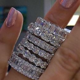 Wedding Rings Arrived Micro Paved Cz Eternity Band Stack White Finger For Women Girl Luxury Baguette Dainty Party JewelryWedding