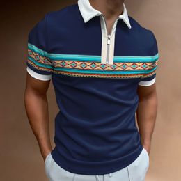 Designer Man Fashion Polo Shirt Casual Business Colour Matching Short Sleeve High Quality Slim Fit Zipper Polos Shirt Mens Sexy P