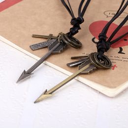 Letter ID Cross Ring Charm Arrow Necklace Adjustable Chain Leather Necklaces Pendant for Women Men Punk Fashion Jewellery Gift