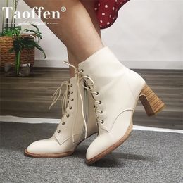 TAOFFEN Women Ankle Boots Women Thick Heel Zipper Winter Shoes Woman Lace Up Shoes Fashion Party Footwear Size 3443 201104