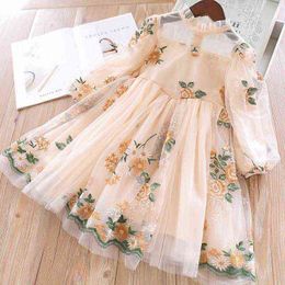 Girl Birthday Party Dress Embroidery Flower Lace Bridesmaid Dresses For Wedding Toddler Kid Fall Casual Clothes New Year Costume G220518