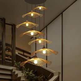 Pendant Lamps Southeast Asia Creative Stair Lamp Long Chandelier Handmade Bamboo Zen Tea Room Personalized Shop Art Modeling ChandelierPenda