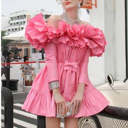 2022 Fashion Party Homecoming Dresses Off Shoulder Long Sleeves Ruffles Occasion Evening Formal Party Dress
