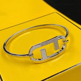 Luxury charm womens bangle letter love bracelet high quality diamond inlaid stainless steel silver cuffs fashion accessories hip hop jewelry party gifts