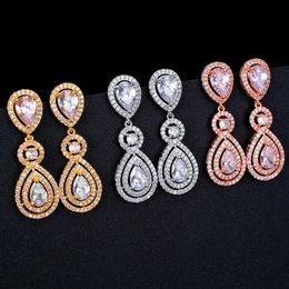 Dangle & Chandelier Luxury Female Crystal Zircon Stone Earrings For Women Wedding Trendy Teardrop Bridal Jewelry AretesDangle DangleDangle
