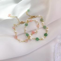 Link Chain Handmadeg Green Pink Crystal Beaded Bracelet Freshwater Pearl Elegant Temperament Female Jewellery Bracelets For Women Inte22Link