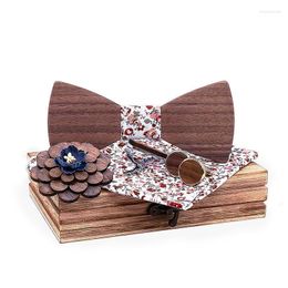 Bow Ties Sitonjwly Wood Bowtie Handkerchief Brooches Cufflinks Tie Clips Set For Men Suit Wooden Butterflies Bowknots GiftsBow Emel22