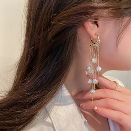 Dangle & Chandelier Crystal Long Chain Tassel Drop Hanging Earrings For Women Statement Wedding Party Fashion Jewellery