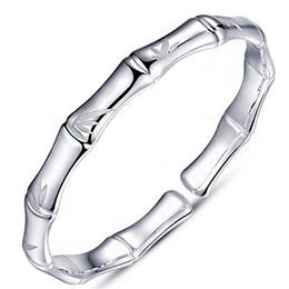 Silver Bamboo Bracelet Bangle Glossy Simple Bamboo Bracelets Bangles Exquisite Party Birthday Gift Cuff Bangle