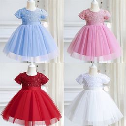 3-8 Years Princess Dress Sequin Party Chidlren Clothes Flower Girls Wedding Evening Lace Ball Gown Elegant Kids Dresses for Girl 220426