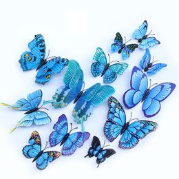 Stereo fjärilar kylskåp klistermärken avtagbara 3D heminredning vägg klistermärken 12 st/set simulering fjäril