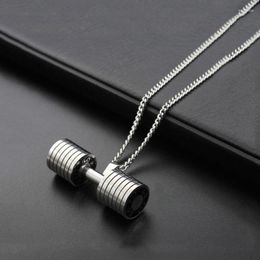 Stainless Steel Chain Punk Cool Dumbbell Pendants Fitness Bodybuilding Gym 2 Color Barbell Necklaces For Men Sport Jewelry Chains Morr22