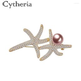 Pins Brooches Rhinestone Crystal Simulated Pearl Starfish For Women Gold Silver Color Jewelry Accessories Seau22