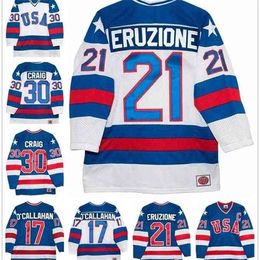 CeUf 1980 Miracle On Ice Team #21 Mike Eruzione #17 Jack O'Callahan #30 Jim Craig Ice Hockey Jerseys Blue White Stitched USA Hockey Jersey