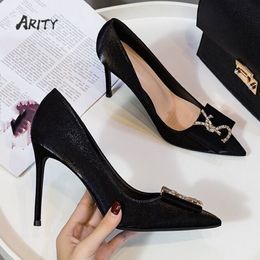 French Women Shoes High Heels Pumps rhinestones Letter Designer Thin Sexy Pointed Toe Stiletto Party Working Shoe for Woman 220614