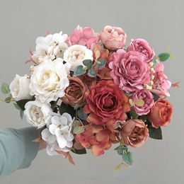 Decorative Flowers & Wreaths 1PC 29cm Peony Hydrangea Bouquet Artificial For Home Decor Garden Decoration Outdoor Faux Birthday