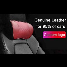 genuine bmw UK - Genuine Leather Car Neck Pillow For BMW Audi Mercedes Land Rover Toyota Jeep Ford Honda Travel break Car seat support Headrest H220422