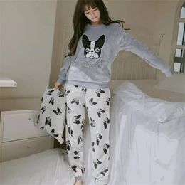 Autumn And Winter Female Thicken Coral fleece pajamas Korean version sweet Cartoon Long sleeve Home service suit WHX012 220329