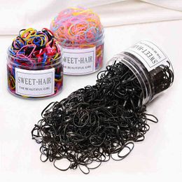 500pcs children's hair accessories disposable rubber band girls baby strong pull constant black small hair ring Colour head rope AA220323