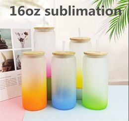 New!!! 16oz Sublimation Glass Mason Mugs Cup Coloured Water Cup Frosted Coke Can Heat Transfer Printing Fast Delivery